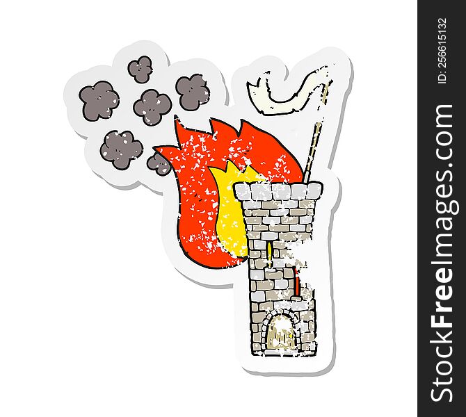 Retro Distressed Sticker Of A Cartoon Old Castle Tower Waving White Flag