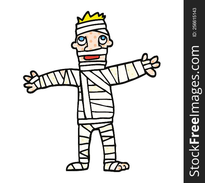 comic book style cartoon man in bandages