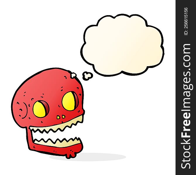 cartoon spooky skull with thought bubble