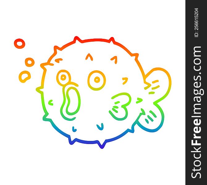 Rainbow Gradient Line Drawing Cartoon Blow Fish