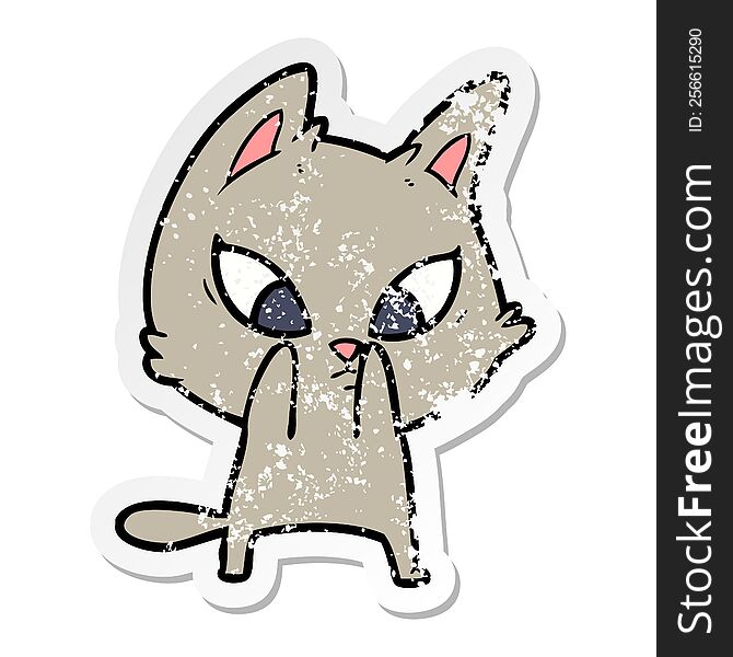 Distressed Sticker Of A Confused Cartoon Cat