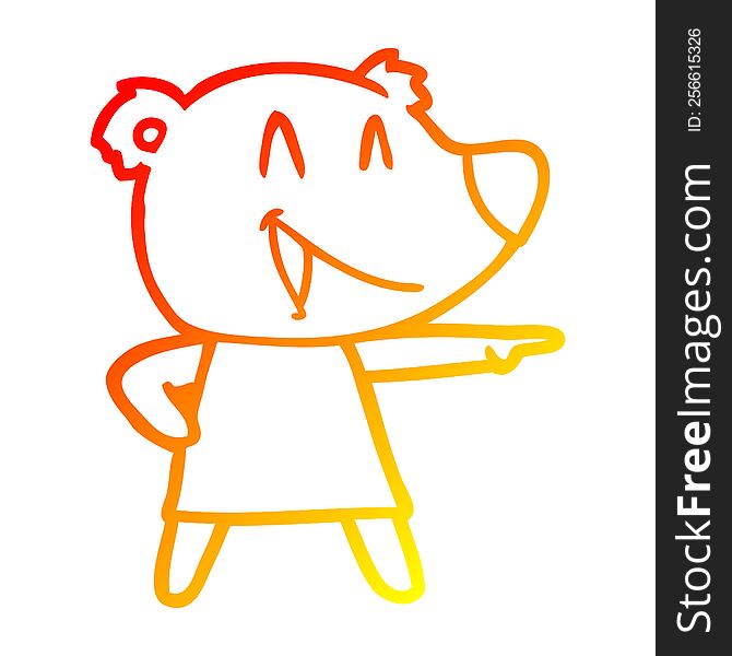 Warm Gradient Line Drawing Cartoon Bear In Dress Laughing And Pointing