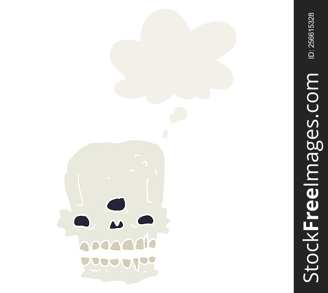 Cartoon Spooky Skull And Thought Bubble In Retro Style