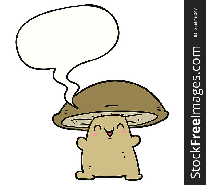 Cartoon Mushroom Character And Speech Bubble