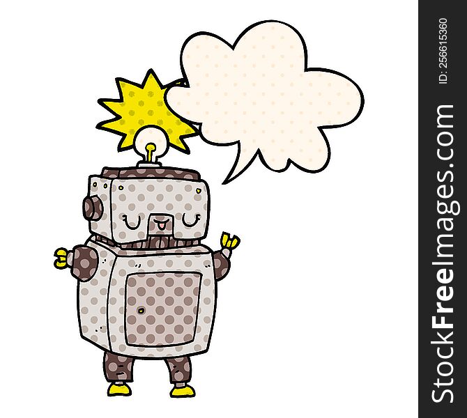 Cartoon Robot And Speech Bubble In Comic Book Style
