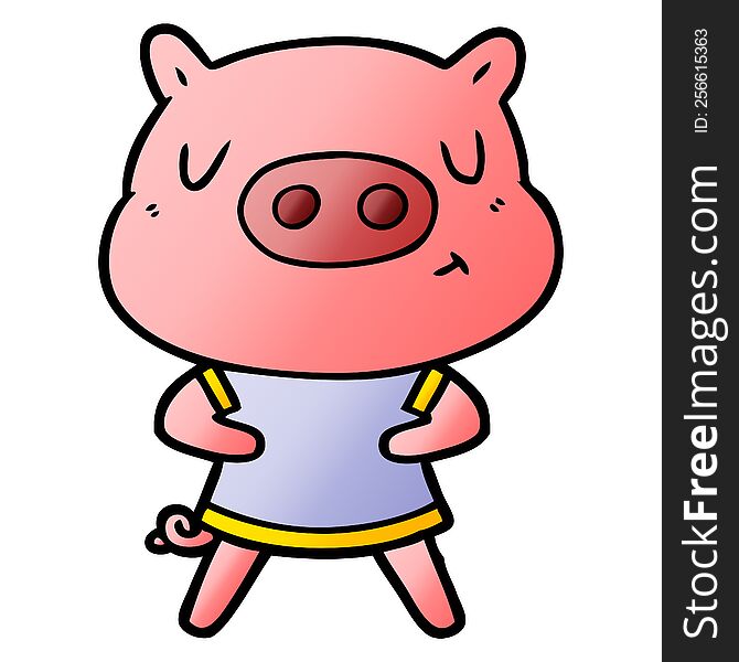 cartoon content pig wearing t shirt. cartoon content pig wearing t shirt