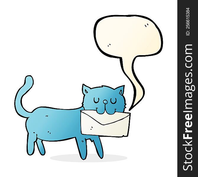 Cartoon Cat Carrying Letter With Speech Bubble