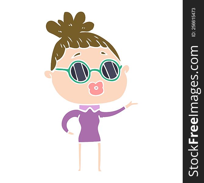 flat color style cartoon woman wearing sunglasses