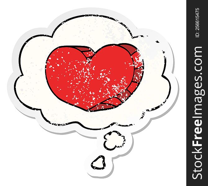 Cartoon Love Heart And Thought Bubble As A Distressed Worn Sticker