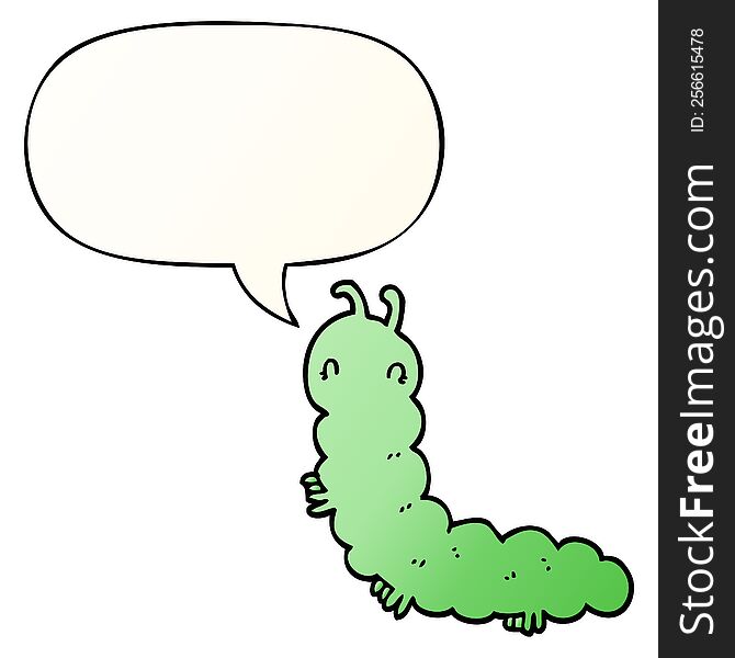 Cartoon Caterpillar And Speech Bubble In Smooth Gradient Style