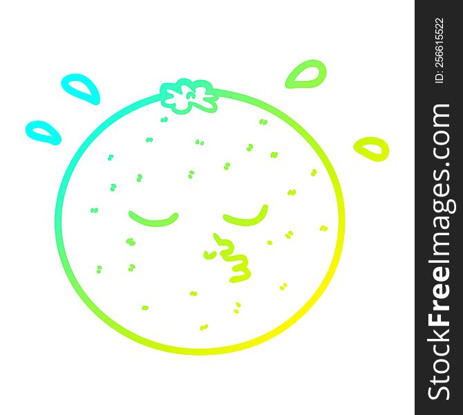 cold gradient line drawing of a cartoon orange with face