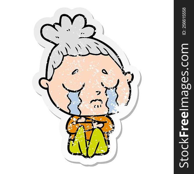 Distressed Sticker Of A Cartoon Crying Woman Hugged Up