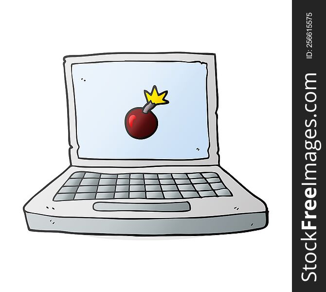 Cartoon Laptop Computer With Bomb Symbol