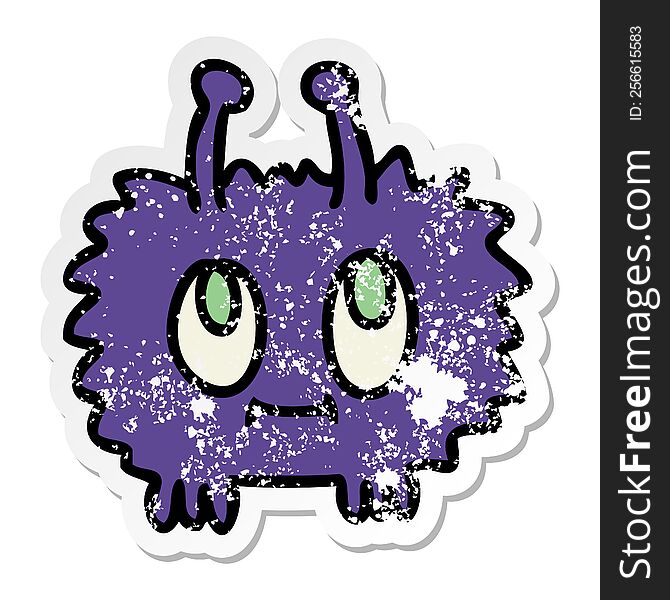 Distressed Sticker Of A Quirky Hand Drawn Cartoon Alien