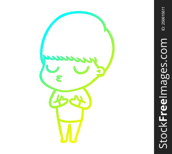 cold gradient line drawing of a cartoon calm boy