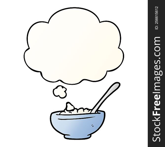 Cartoon Bowl Of Rice And Thought Bubble In Smooth Gradient Style