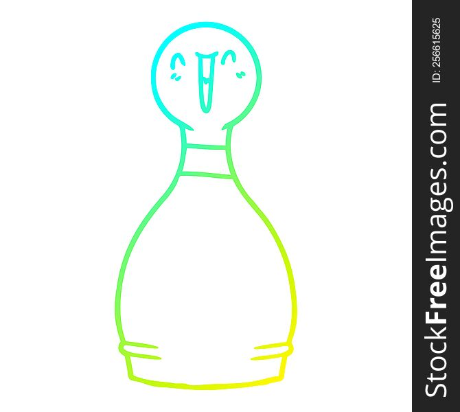 cold gradient line drawing of a cartoon happy bowling pin