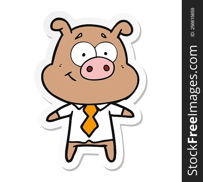 sticker of a happy cartoon pig boss