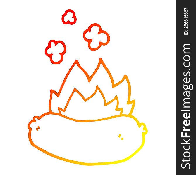 warm gradient line drawing of a cartoon burning sausage