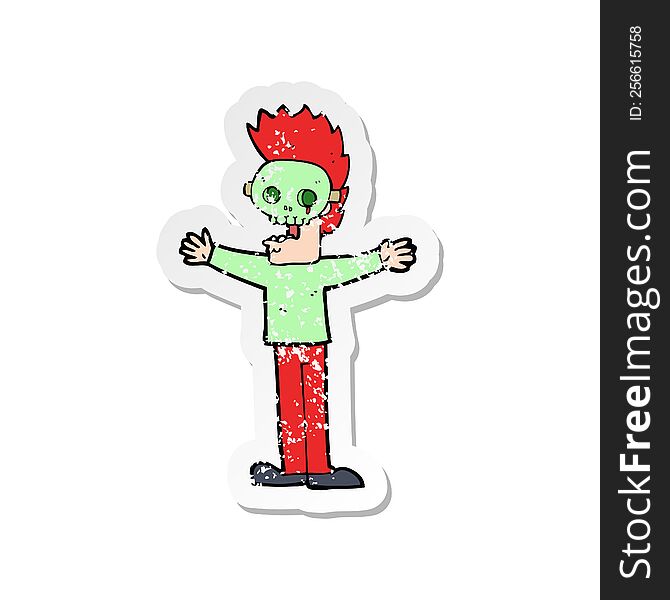 Retro Distressed Sticker Of A Cartoon Man In Spooky Mask