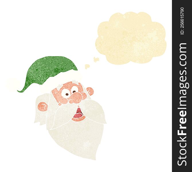 Cartoon Jolly Santa Claus Face With Thought Bubble