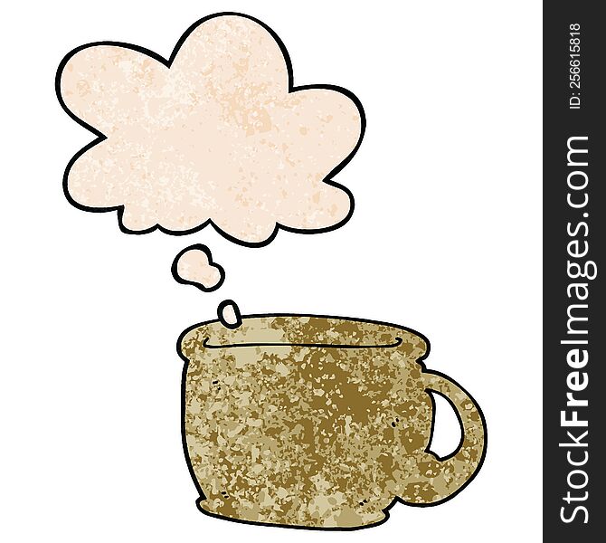 cartoon coffee cup with thought bubble in grunge texture style. cartoon coffee cup with thought bubble in grunge texture style