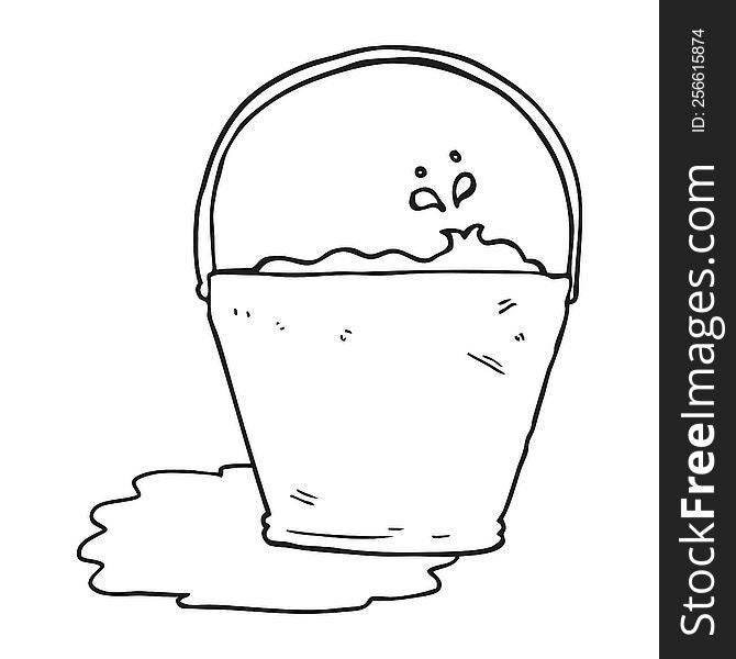 freehand drawn black and white cartoon bucket of water