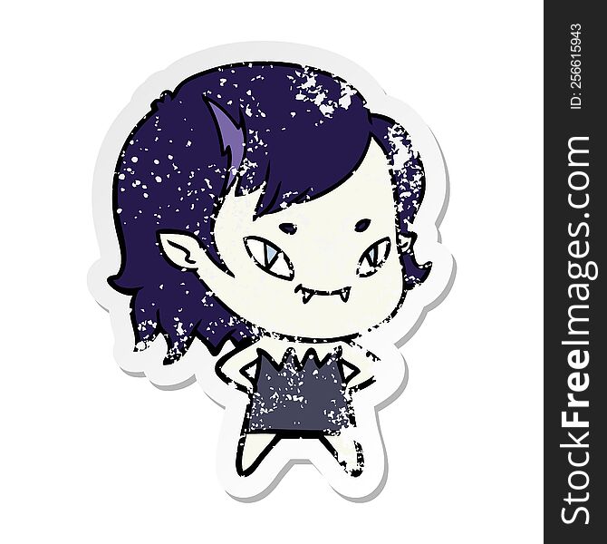 Distressed Sticker Of A Cartoon Friendly Vampire Girl