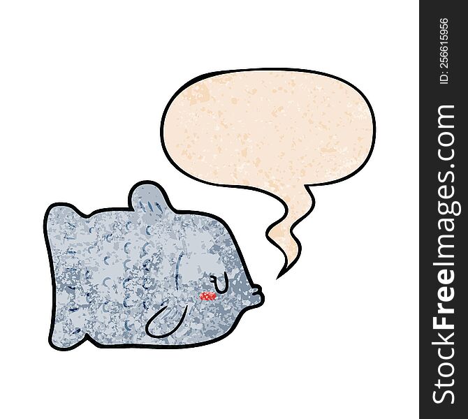 Cartoon Fish And Speech Bubble In Retro Texture Style