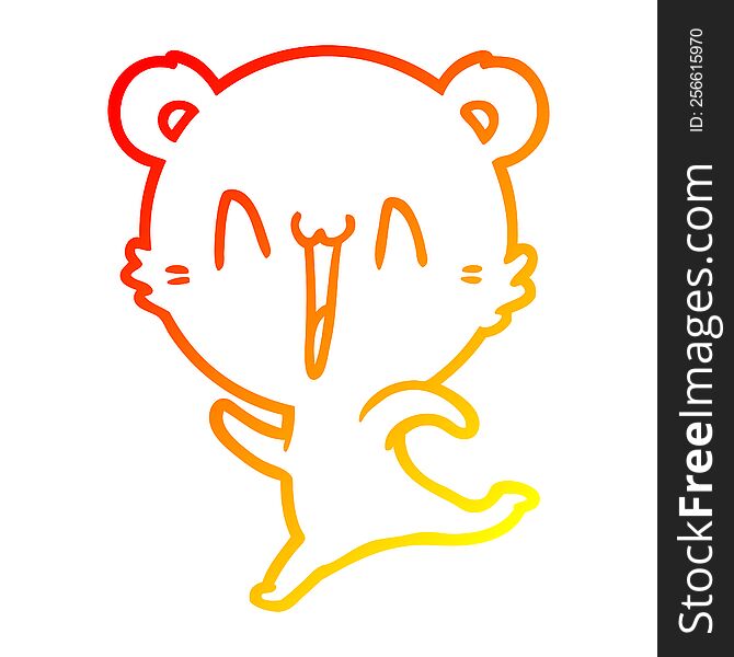 Warm Gradient Line Drawing Happy Bear Running Cartoon