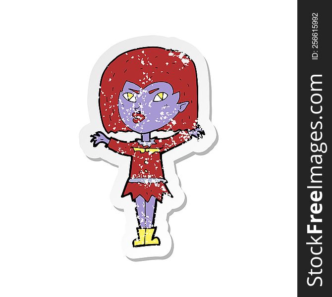 Retro Distressed Sticker Of A Cartoon Vampire Girl