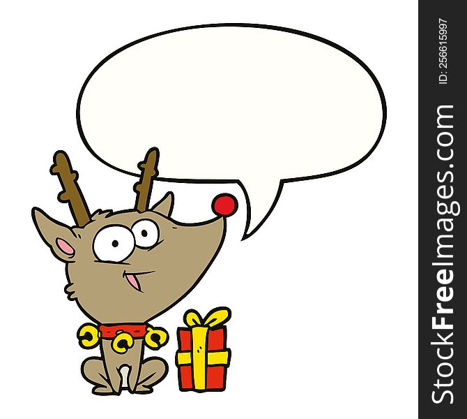 cartoon christmas reindeer with speech bubble