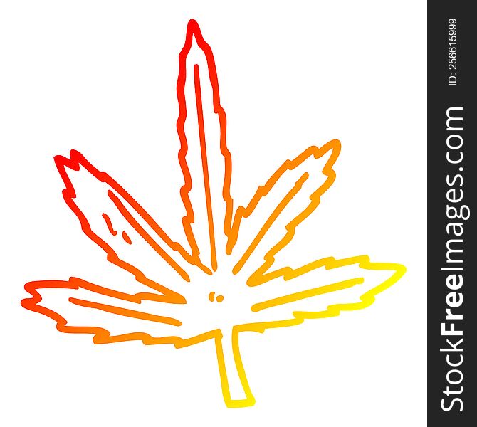 warm gradient line drawing of a cartoon marijuana leaf