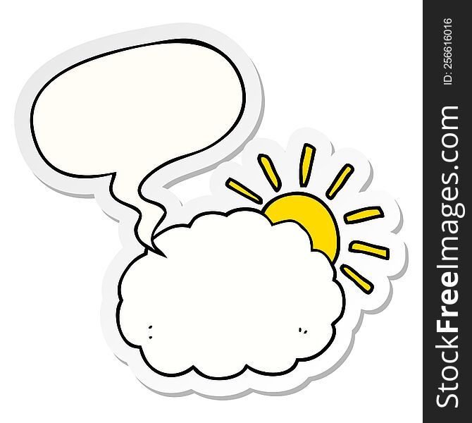 cartoon sun and cloud symbol with speech bubble sticker