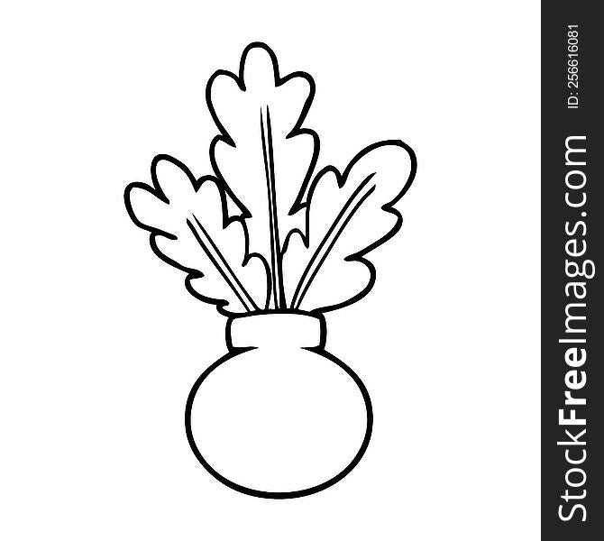 line drawing of a  houseplant in vase. line drawing of a  houseplant in vase