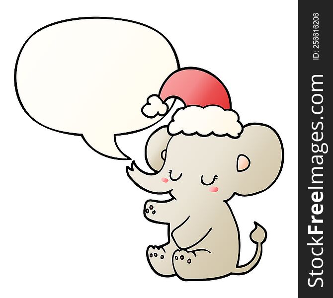 Cute Christmas Elephant And Speech Bubble In Smooth Gradient Style