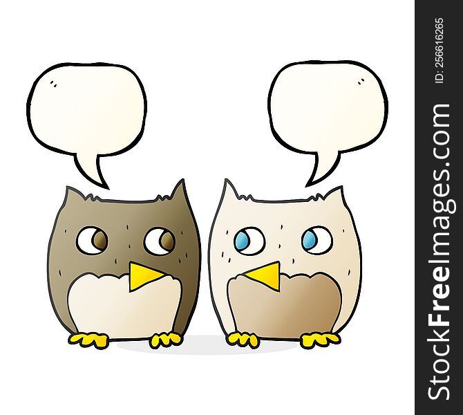freehand drawn cute speech bubble cartoon owls