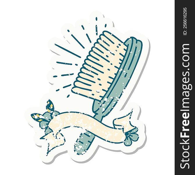 grunge sticker of tattoo style hairbrush