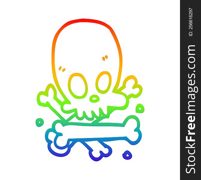 rainbow gradient line drawing of a cartoon skull and bones