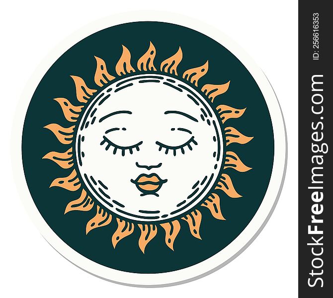 sticker of tattoo in traditional style of a sun. sticker of tattoo in traditional style of a sun