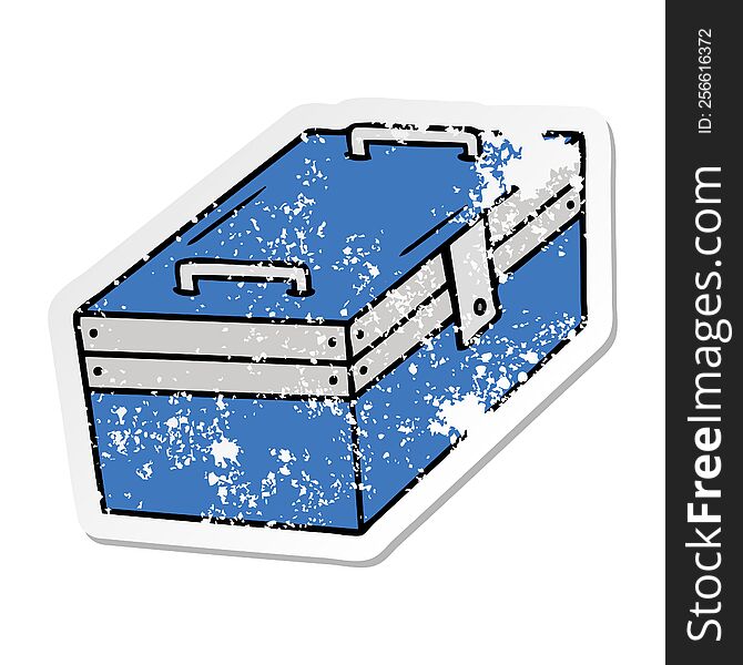 Distressed Sticker Cartoon Doodle Of A Metal Tool Box