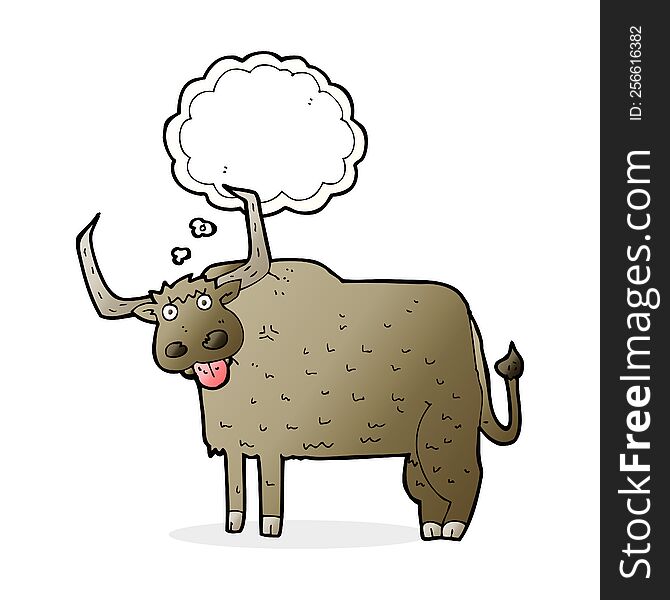Cartoon Hairy Cow With Thought Bubble