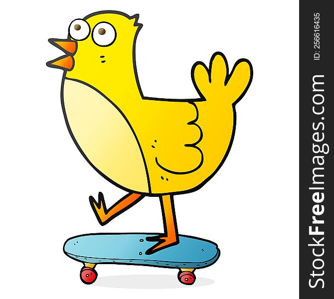 freehand drawn cartoon bird on skateboard