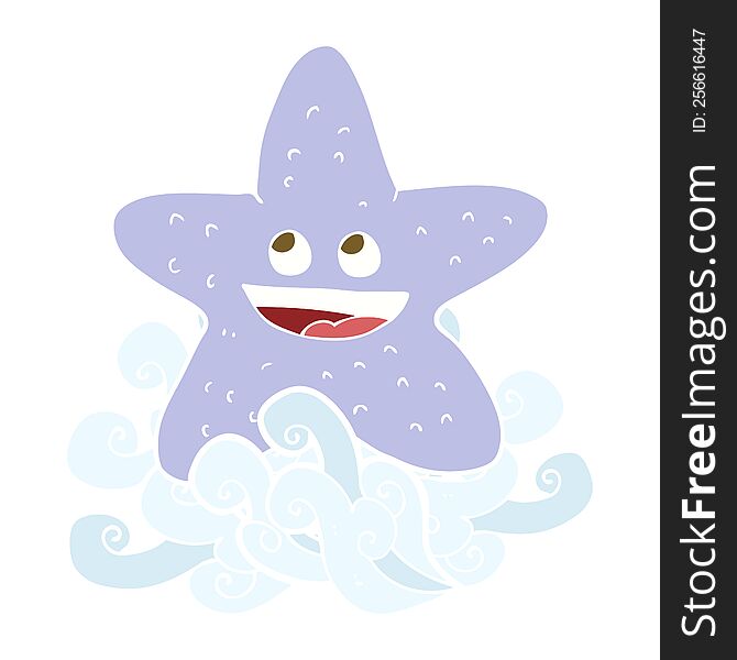Flat Color Illustration Of A Cartoon Starfish