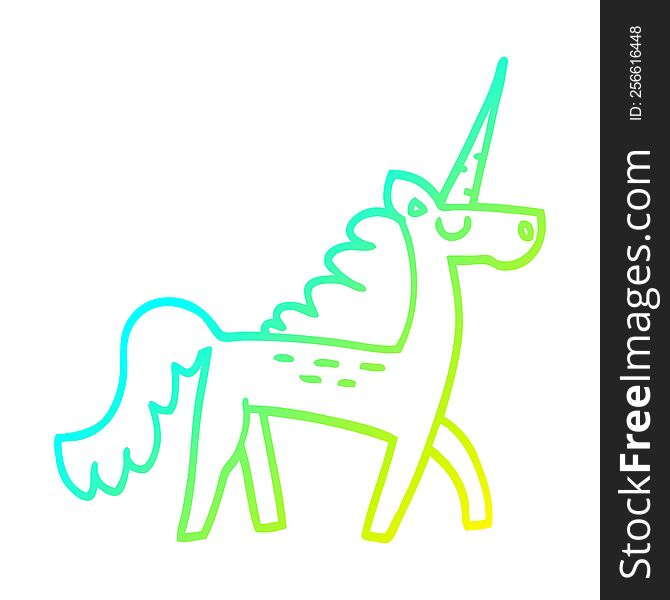 cold gradient line drawing of a cartoon mystical unicorn