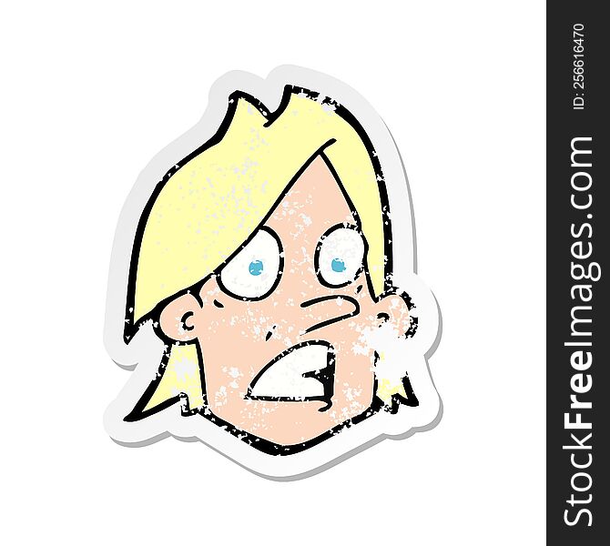 Retro Distressed Sticker Of A Cartoon Frightened Face