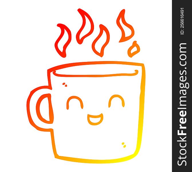 warm gradient line drawing of a cute coffee cup cartoon