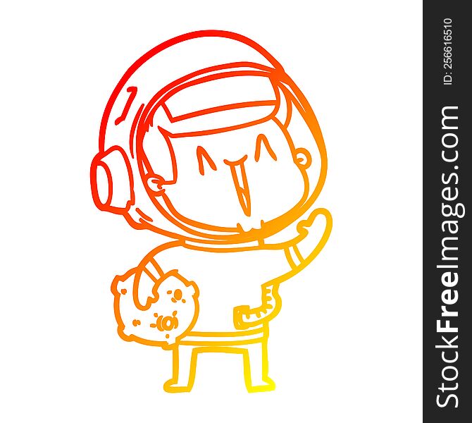 Warm Gradient Line Drawing Happy Cartoon Astronaut With Moon Rock