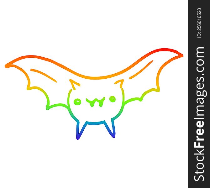 Rainbow Gradient Line Drawing Cartoon Bat