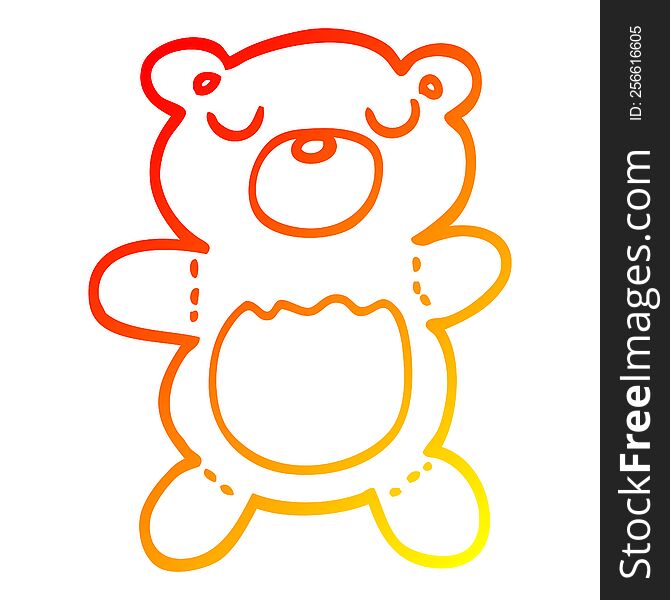 warm gradient line drawing of a cartoon teddy bear